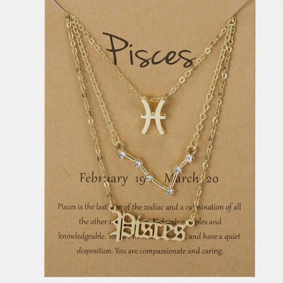 Pisces Zodiac Symbol Gold Necklace - Picture 1 of 1